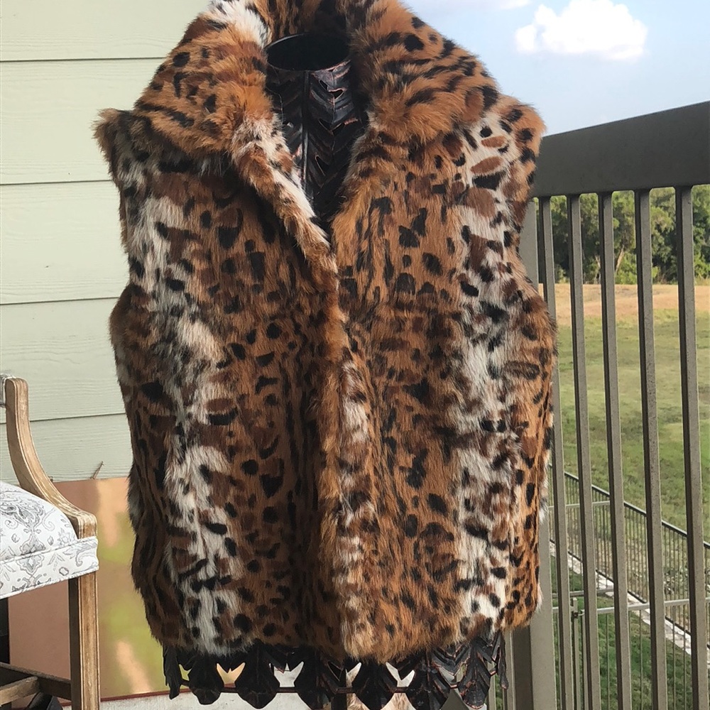 Adrienne Landau Leopard Print Fur Vest